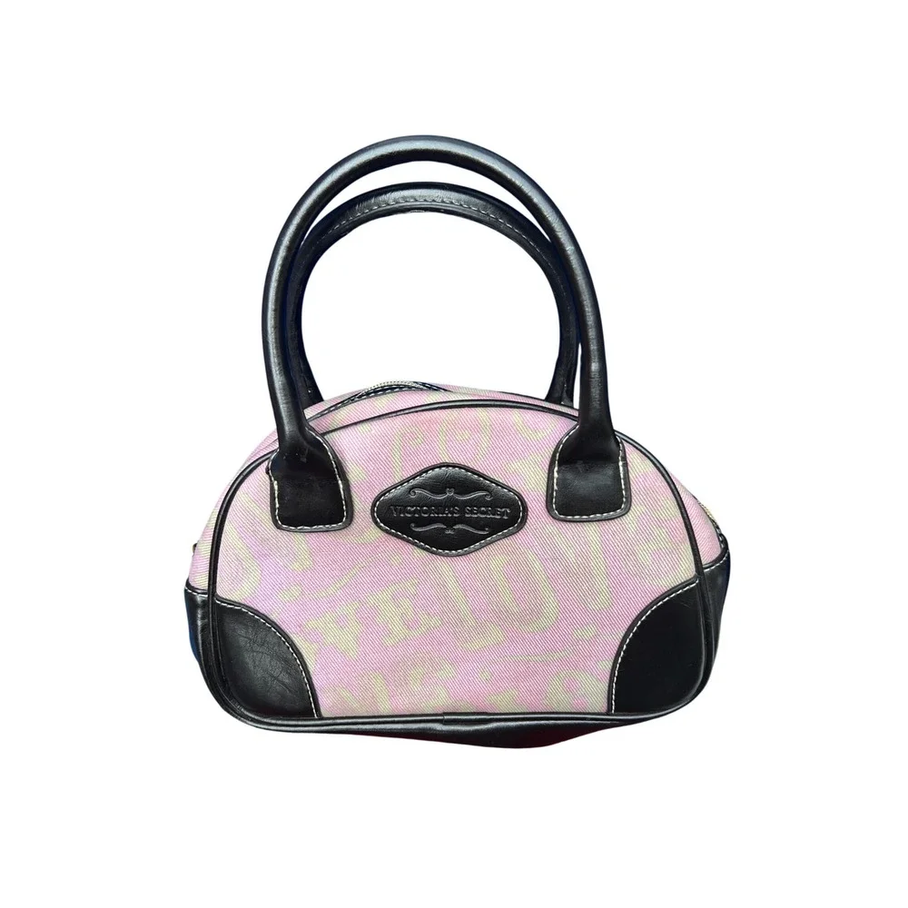 Victorias Secret Pink LOVE Monogram Mini Bowling Bag Black Trim Y2K Handbag